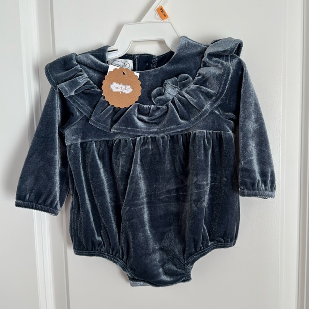 Mud Pie Blue Velvet Romper